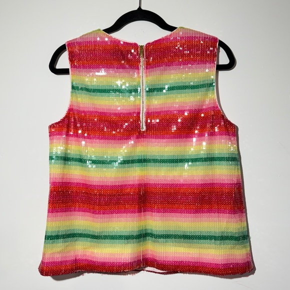 J. Crew Watermelon Stripe Sequin Sleeveless Top Sz S Preppy Spring Sparkly - Picture 2 of 8